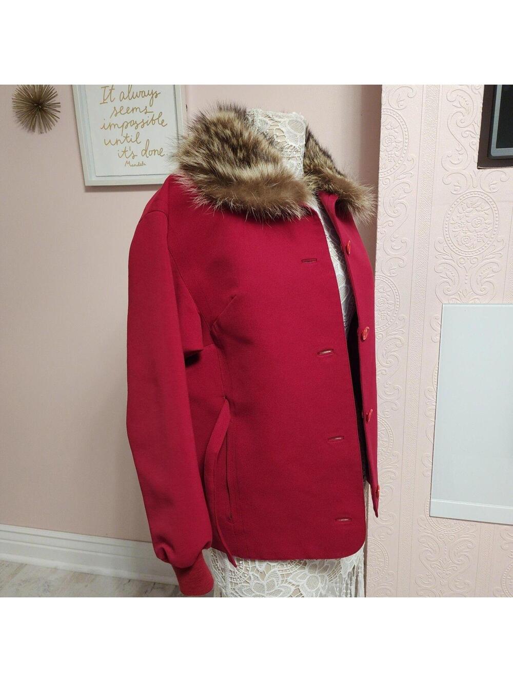 Bogner Red Fur Collar Ski Jacket Coat Size 40 10 12 Belt Read Description